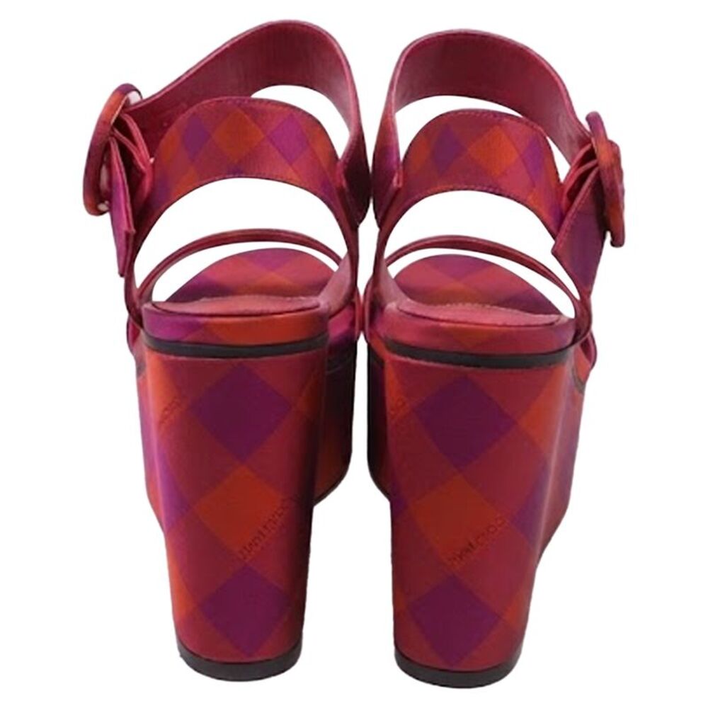 Jimmy Choo Check Wedge Sandals in Pink Cotton - Picture 5 of 9